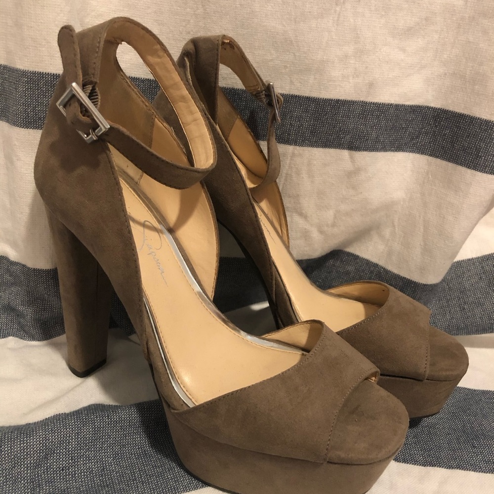 Jessica Simpson Suede Platform Heels Sz 8M, Taupe
